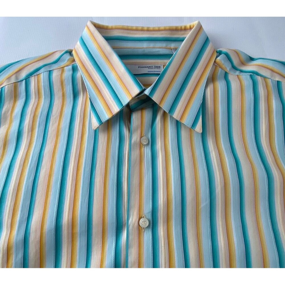 Poggianti 158 Men's Italian made XL long sleeve button down casual strip shirt